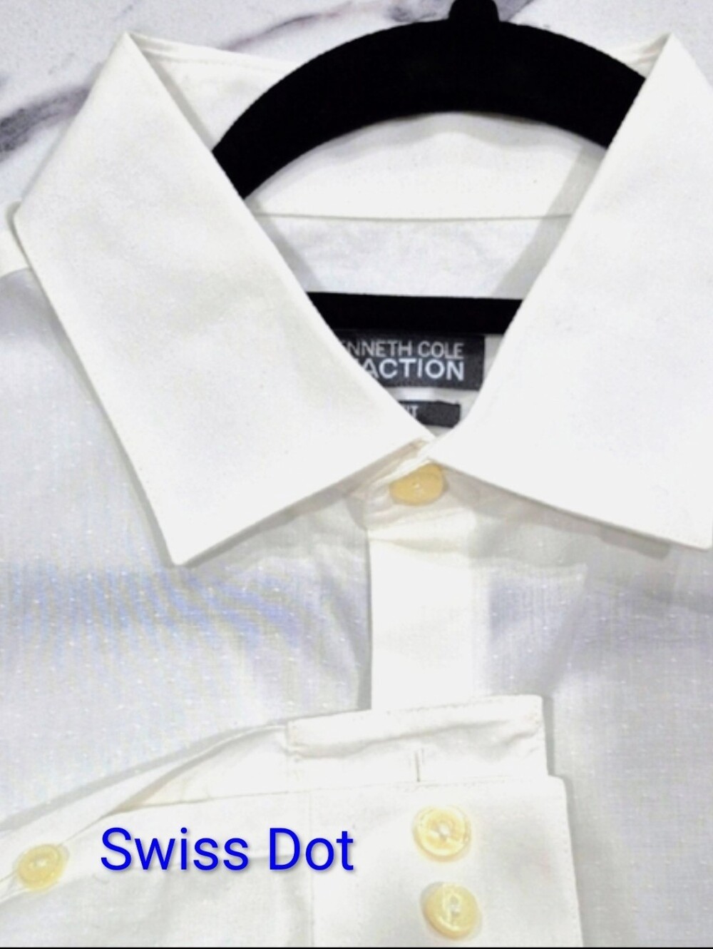 EUC Kenneth Cole Reaction Swiss Dot Slim Fit Dress Shirt White 15.5"